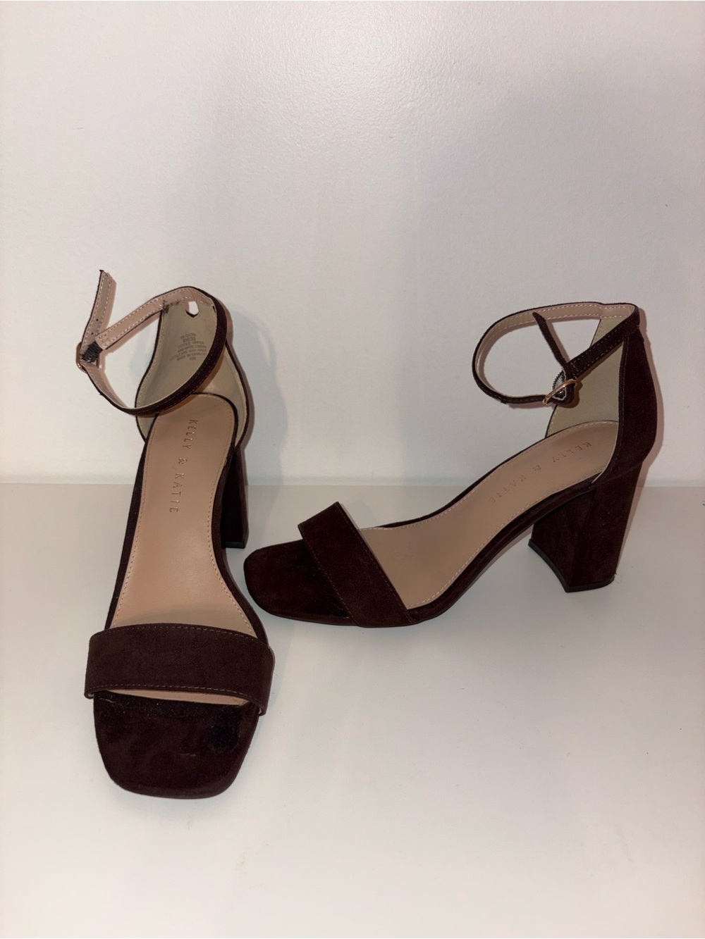 Kelly & Katie Dark Brown Suede Ankle-Strap Block Heels